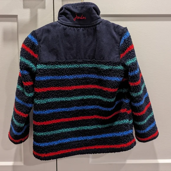 JOULES red blue striped navy fuzzy fleece quarter zip jacket